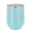 Personalized light blue 12 oz vacuum insulated wine cup with 'Bee Kind' design