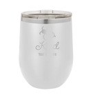Personalized white 12 oz vacuum insulated wine cup with 'Bee Kind' design