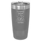 Personalized dark gray 20 oz vacuum insulated tumbler with 'Camping Squad' design