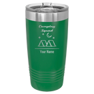 Personalized green 20 oz vacuum insulated tumbler with 'Camping Squad' design