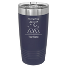 Personalized navy 20 oz vacuum insulated tumbler with 'Camping Squad' design
