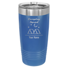 Personalized royal blue 20 oz vacuum insulated tumbler with 'Camping Squad' design