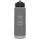 Personalized dark gray 20 oz vacuum insulated water bottle with 'Camping Squad' design
