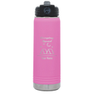 Personalized light purple 20 oz vacuum insulated water bottle with 'Camping Squad' design