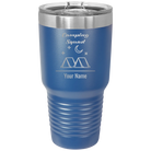 Personalized royal blue 30 oz vacuum insulated tumbler with 'Camping Squad' design