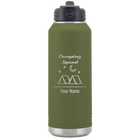 Personalized olive green 32 oz vacuum insulated water bottle with 'Camping Squad' design