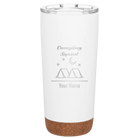 Personalized white 20 oz vacuum insulated tumbler with 'Camping Squad' design