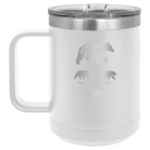 Personalized white 15 oz vacuum insulated coffee mug with 'Papa Bear 3 baby bears' design