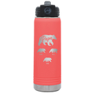 Personalized coral 20 oz vacuum insulated water bottle with 'Papa Bear 3 baby bears' design