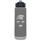 Personalized dark gray 20 oz vacuum insulated water bottle with 'Papa Bear 3 baby bears' design
