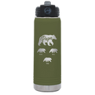 Personalized olive green 20 oz vacuum insulated water bottle with 'Papa Bear 3 baby bears' design
