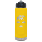 Personalized yellow 20 oz vacuum insulated water bottle with 'Papa Bear 3 baby bears' design