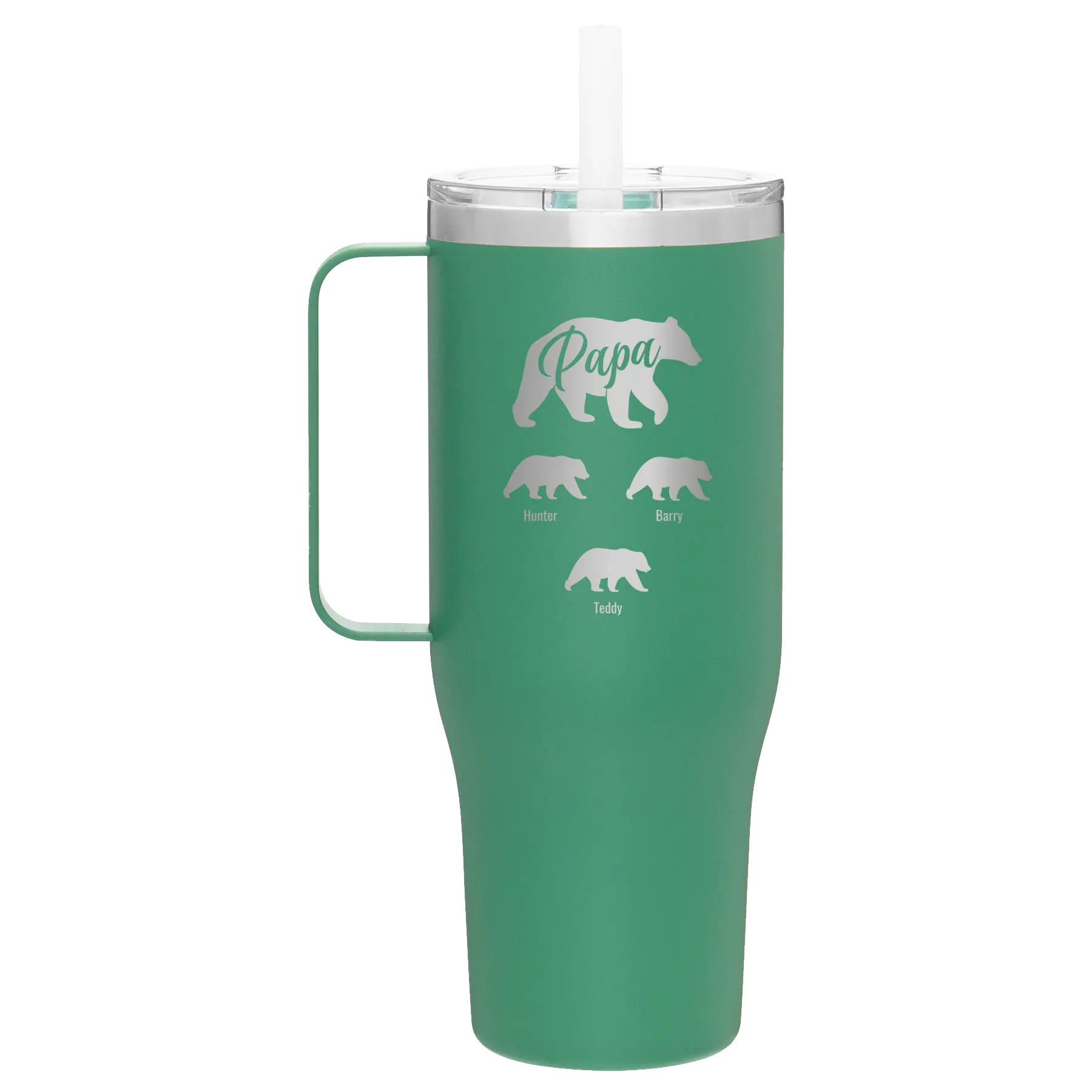 Personalized forage 40 oz vacuum insulated tumbler mug with 'Papa Bear 3 baby bears' design