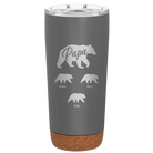 Personalized storm gray 20 oz vacuum insulated tumbler with 'Papa Bear 3 baby bears' design