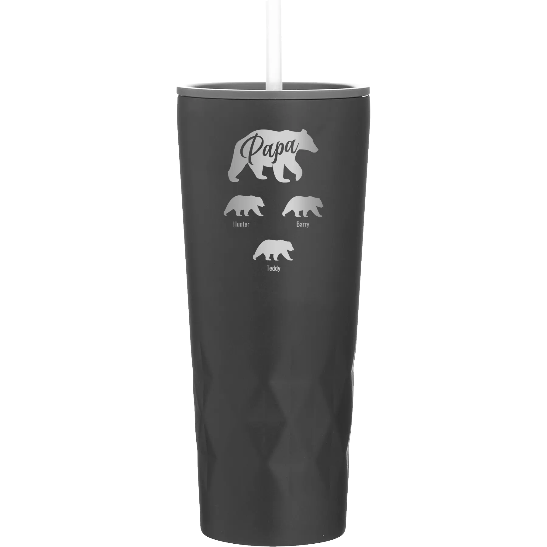 Personalized black 20 oz vacuum insulated tumbler with 'Papa Bear 3 baby bears' design