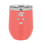 Personalized coral 12 oz vacuum insulated wine cup with 'Papa Bear 3 baby bears' design