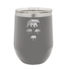 Personalized dark gray 12 oz vacuum insulated wine cup with 'Papa Bear 3 baby bears' design