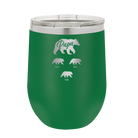 Personalized green 12 oz vacuum insulated wine cup with 'Papa Bear 3 baby bears' design