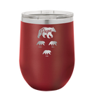 Personalized maroon 12 oz vacuum insulated wine cup with 'Papa Bear 3 baby bears' design