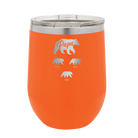 Personalized orange 12 oz vacuum insulated wine cup with 'Papa Bear 3 baby bears' design