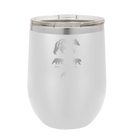Personalized white 12 oz vacuum insulated wine cup with 'Papa Bear 3 baby bears' design
