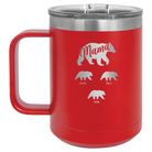 Personalized red 15 oz vacuum insulated coffee mug with 'Mama Bear 3 baby bears' design