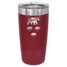 Personalized maroon 20 oz vacuum insulated tumbler with 'Mama Bear 3 baby bears' design