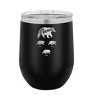 Personalized black 12 oz vacuum insulated wine cup with 'Mama Bear 3 baby bears' design