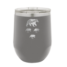 Personalized dark gray 12 oz vacuum insulated wine cup with 'Mama Bear 3 baby bears' design