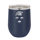 Personalized navy 12 oz vacuum insulated wine cup with 'Mama Bear 3 baby bears' design