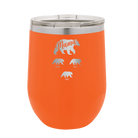 Personalized orange 12 oz vacuum insulated wine cup with 'Mama Bear 3 baby bears' design