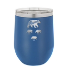Personalized royal blue 12 oz vacuum insulated wine cup with 'Mama Bear 3 baby bears' design