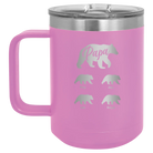 Personalized light purple 15 oz vacuum insulated coffee mug with 'Papa Bear 4 baby bears' design