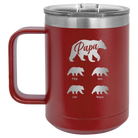 Personalized maroon 15 oz vacuum insulated coffee mug with 'Papa Bear 4 baby bears' design