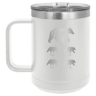 Personalized white 15 oz vacuum insulated coffee mug with 'Papa Bear 4 baby bears' design