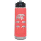 Personalized coral 20 oz vacuum insulated water bottle with 'Papa Bear 4 baby bears' design