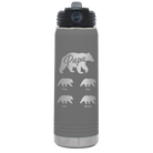 Personalized dark gray 20 oz vacuum insulated water bottle with 'Papa Bear 4 baby bears' design