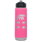 Personalized pink 20 oz vacuum insulated water bottle with 'Papa Bear 4 baby bears' design