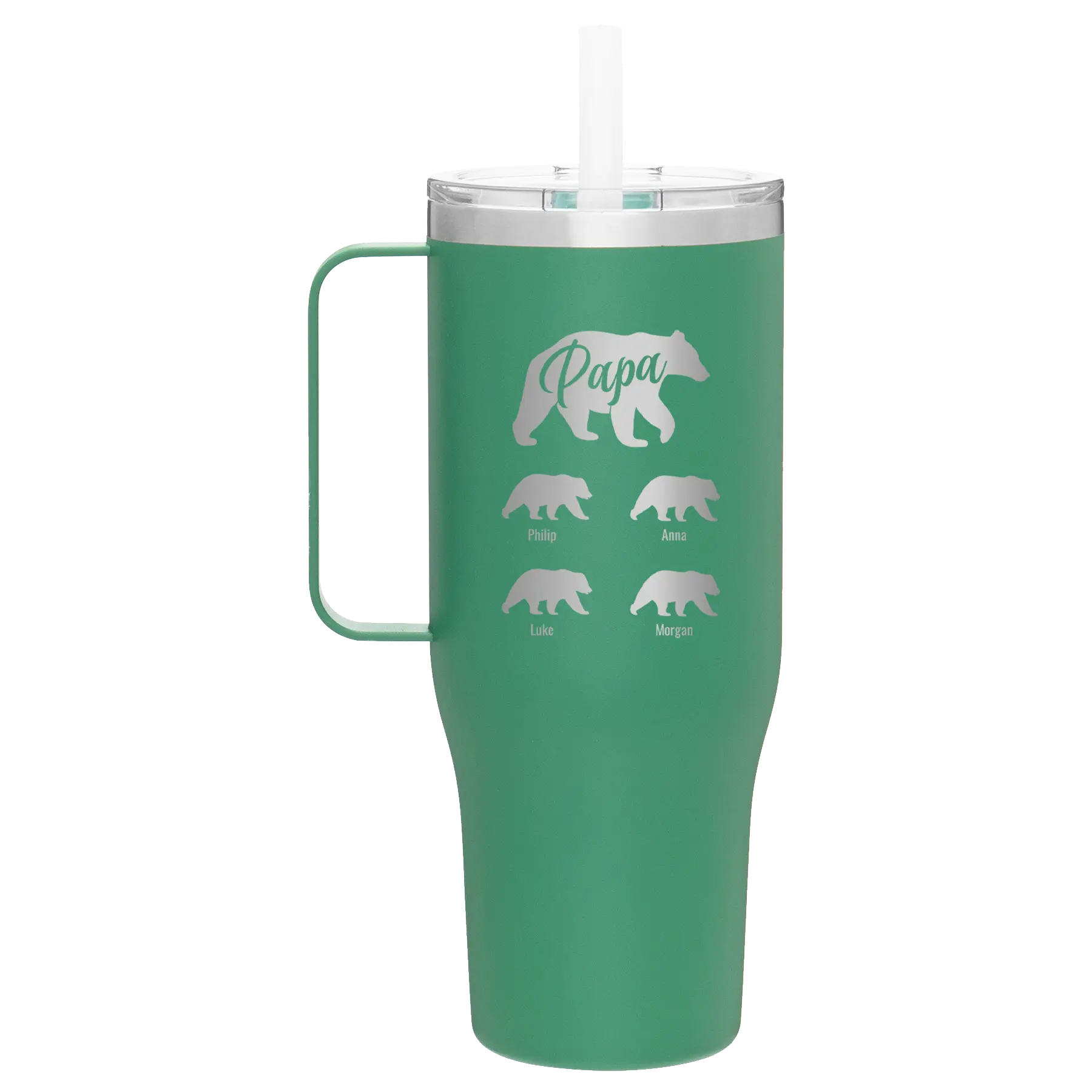 Personalized forage 40 oz vacuum insulated tumbler mug with 'Papa Bear 4 baby bears' design