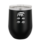 Personalized black 12 oz vacuum insulated wine cup with 'Papa Bear 4 baby bears' design