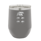 Personalized dark gray 12 oz vacuum insulated wine cup with 'Papa Bear 4 baby bears' design