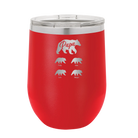 Personalized red 12 oz vacuum insulated wine cup with 'Papa Bear 4 baby bears' design