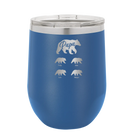 Personalized royal blue 12 oz vacuum insulated wine cup with 'Papa Bear 4 baby bears' design