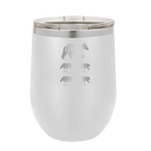 Personalized white 12 oz vacuum insulated wine cup with 'Papa Bear 4 baby bears' design