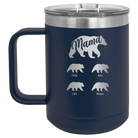 Personalized navy 15 oz vacuum insulated coffee mug with 'Mama Bear 4 baby bears' design