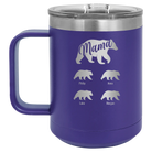 Personalized purple 15 oz vacuum insulated coffee mug with 'Mama Bear 4 baby bears' design