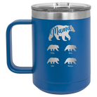 Personalized royal blue 15 oz vacuum insulated coffee mug with 'Mama Bear 4 baby bears' design