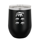 Personalized black 12 oz vacuum insulated wine cup with 'Mama Bear 4 baby bears' design