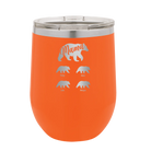 Personalized orange 12 oz vacuum insulated wine cup with 'Mama Bear 4 baby bears' design