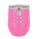 Personalized pink 12 oz vacuum insulated wine cup with 'Mama Bear 4 baby bears' design